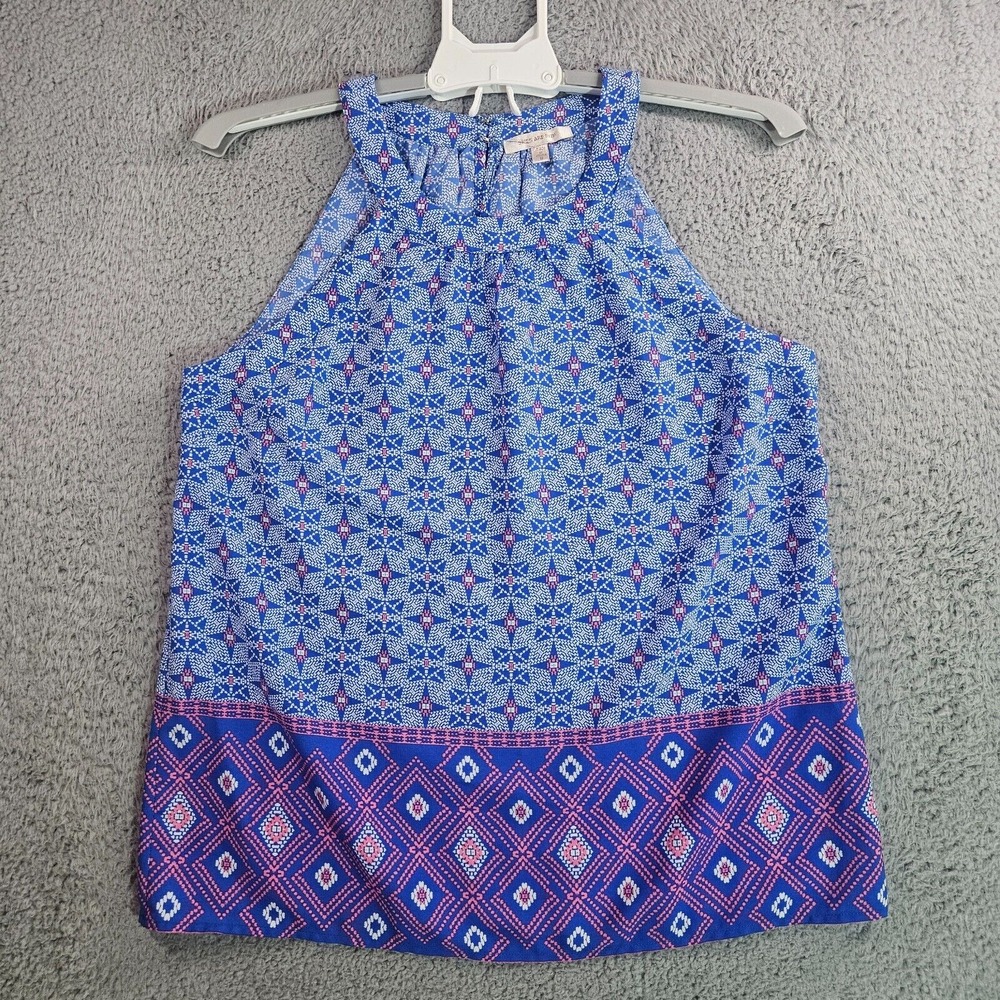 Skies Are Blue Sleeveless Top Women Small Geometric Print Blue Pink‎ - S